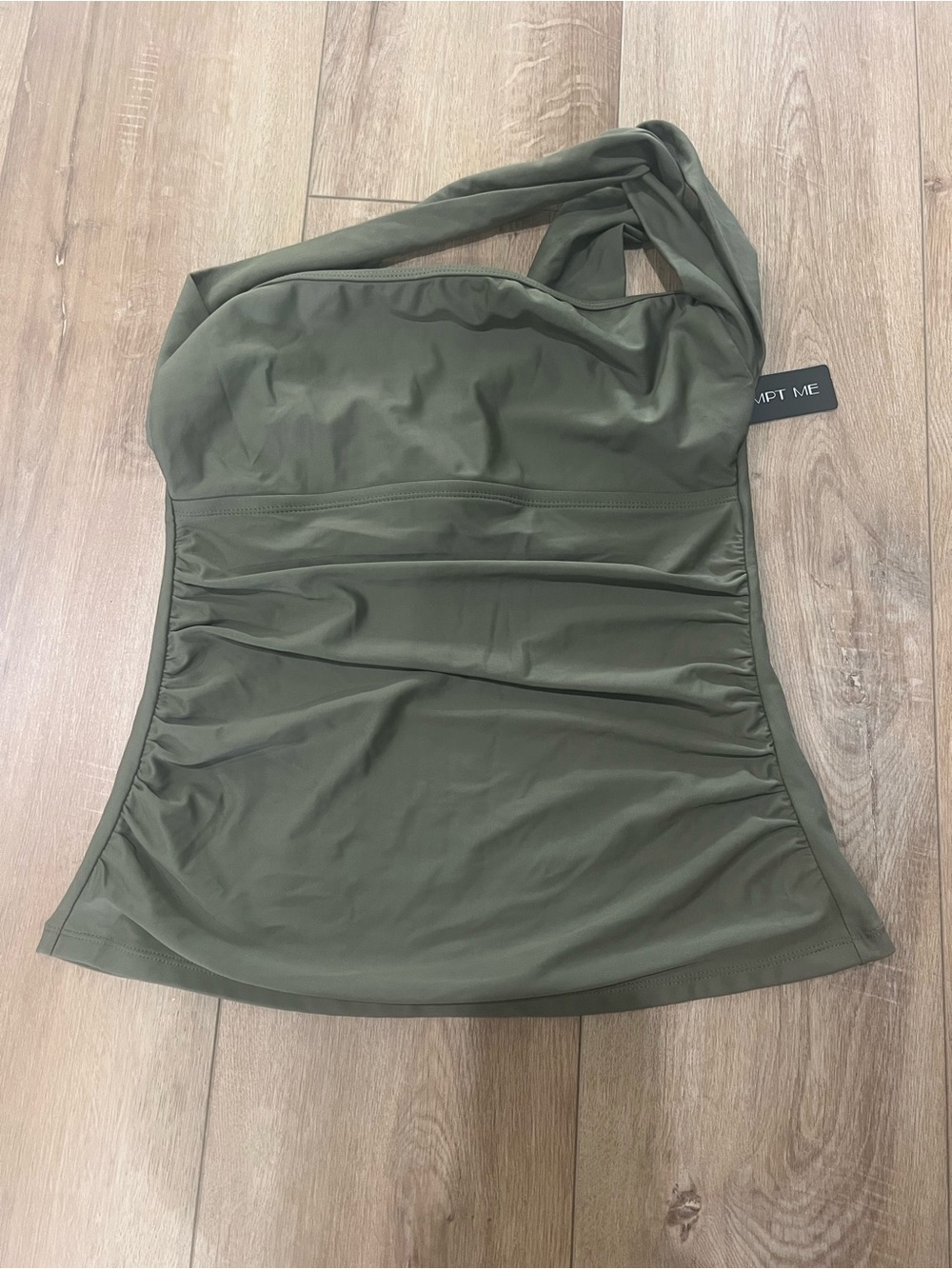 Tempt Me Asymmetrical Olive Green One-Shoulder Swim Tankini Top Medium NWT